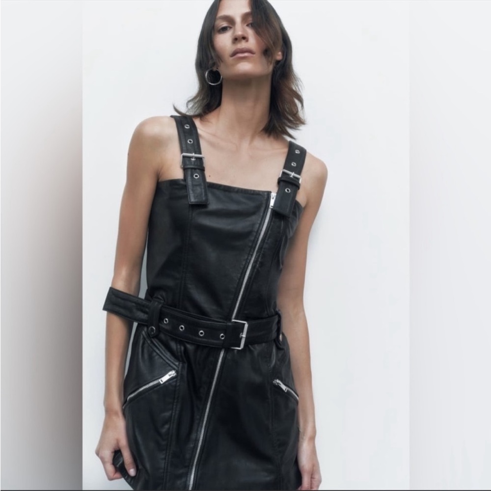 NWT Genuine Leather Zara Biker Dress - Picture 6 of 13